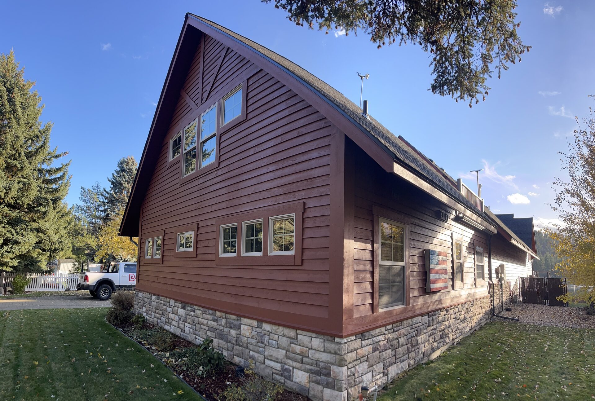 Log home side exterior painting Coeur d'Alene Idaho