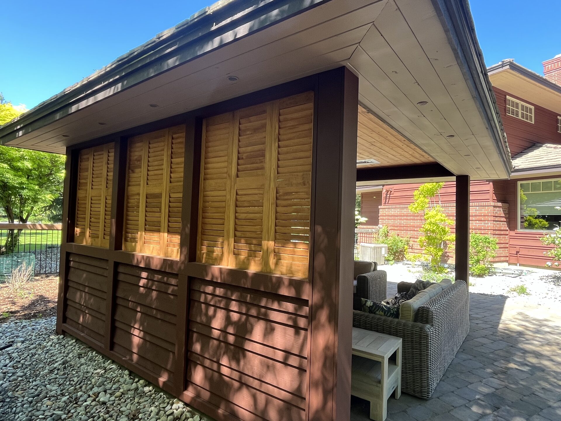 Stained wood shutters and exterior structure North Idaho Donner Painting